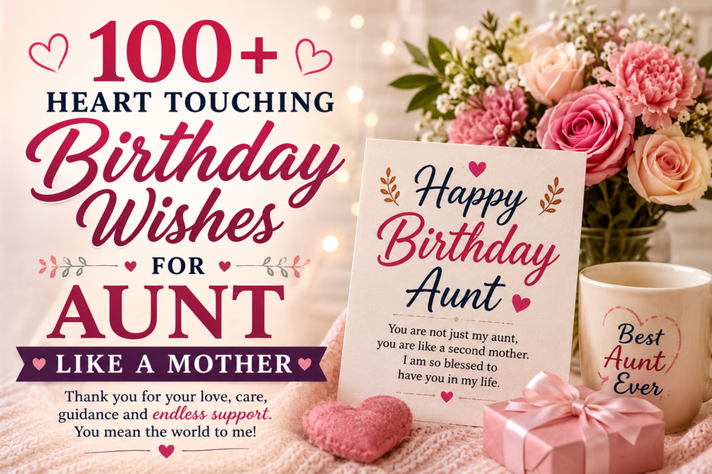 Find 100+ birthday wishes for aunt like a mother, with heartfelt, emotional, funny, inspirational, and Islamic messages.