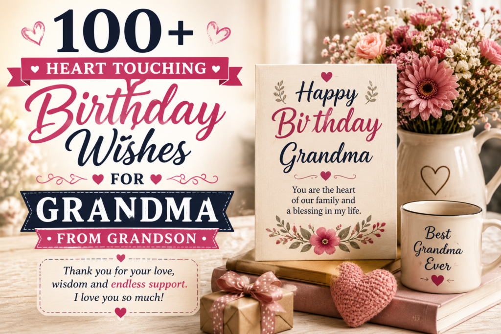Find 100+ birthday wishes for grandma from grandson, including heartfelt, funny, short, inspirational, and Islamic messages.