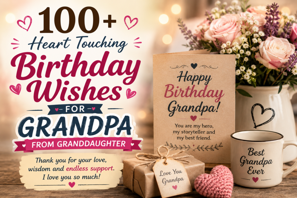 Find 100+ birthday wishes for grandpa from granddaughter, including heartfelt, funny, short, inspirational, and Islamic messages.