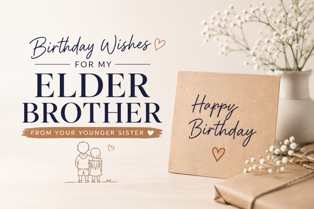 Find heartfelt birthday wishes for elder brother from younger sister, including emotional, funny, short, inspirational, and Islamic messages.