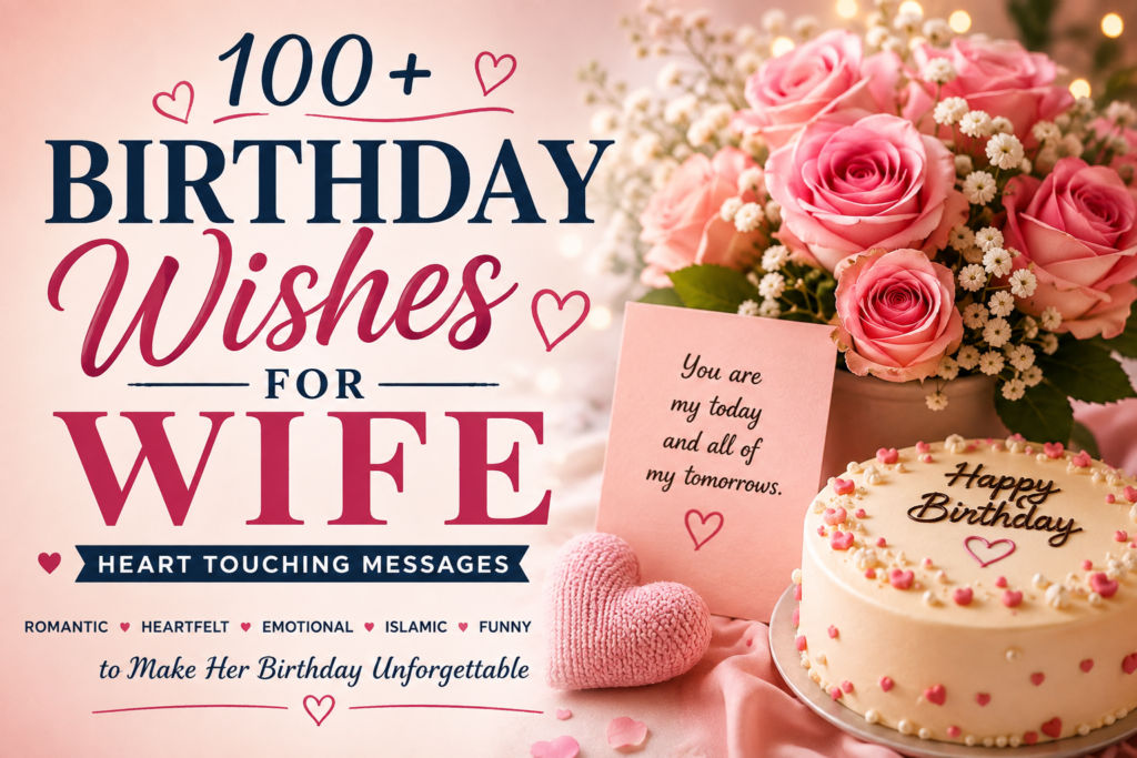 Discover 100+ birthday wishes for wife, including romantic, heartfelt, funny, and Islamic messages for her special day.