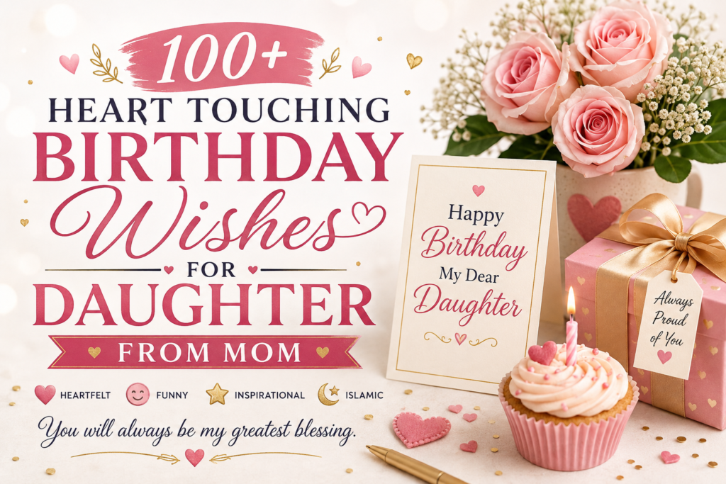 Find 100+ birthday wishes for daughter from mom, including heartfelt, emotional, funny, and Islamic messages.
