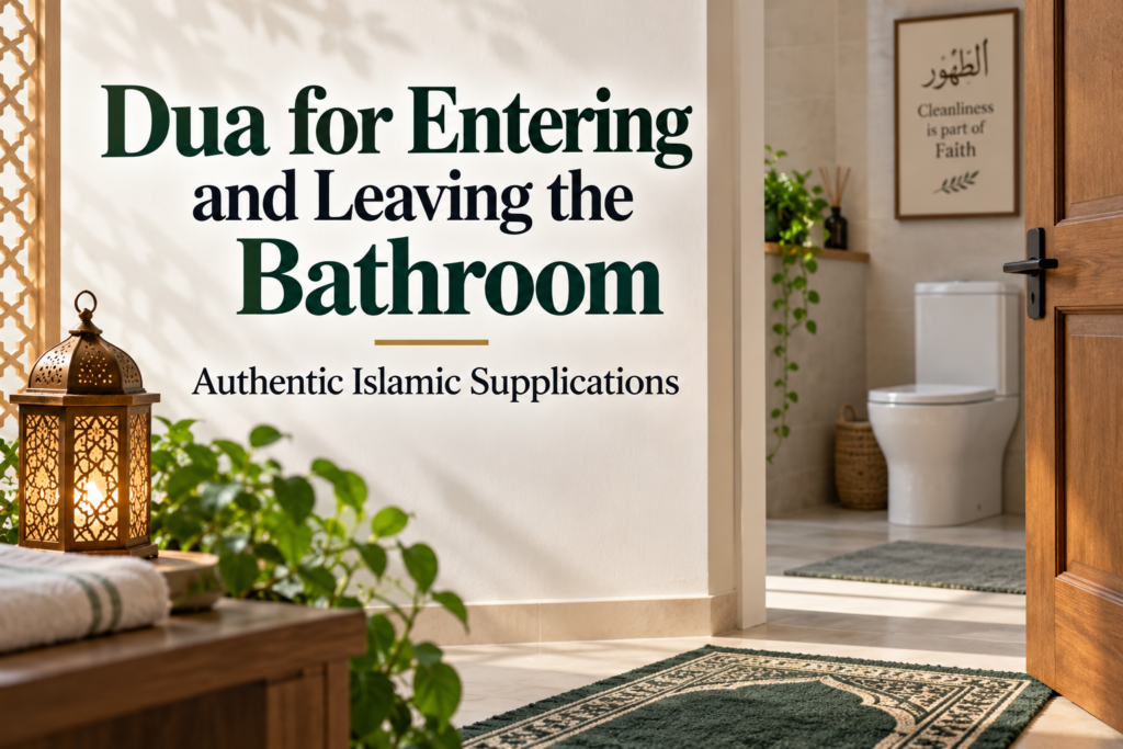 Learn the authentic duas for entering and leaving the bathroom, with Arabic, transliteration, meanings, and reliable hadith references.